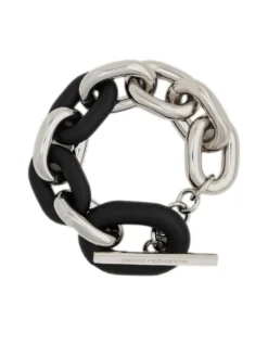 Women Paco Rabanne XL Link Silver-tone Leather Embellished Bracelet