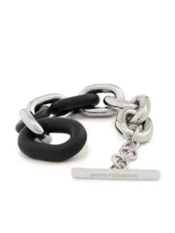 Women Paco Rabanne XL Link Silver-tone Leather Embellished Bracelet -Paco Rabanne 19400516 42638462 1000