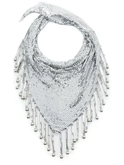 Women Paco Rabanne Chainmail-effect Fringed-edge Scarf