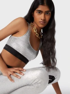 Paco Rabanne Bodyline Brassiere In Silver Lurex Jersey