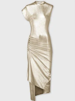 Paco Rabanne Fitted And Draped Dress In Lurex Jersey
