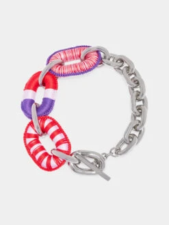 Paco Rabanne XL Link Embroidered Silver Necklace