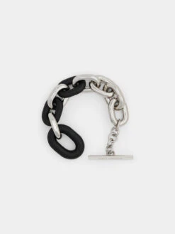 Paco Rabanne XL Link Bracelet In Silver And Leather