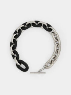 Paco Rabanne XL Link Necklace In Silver And Leather