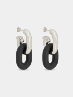Paco Rabanne XL Link Earrings In Silver And Leather
