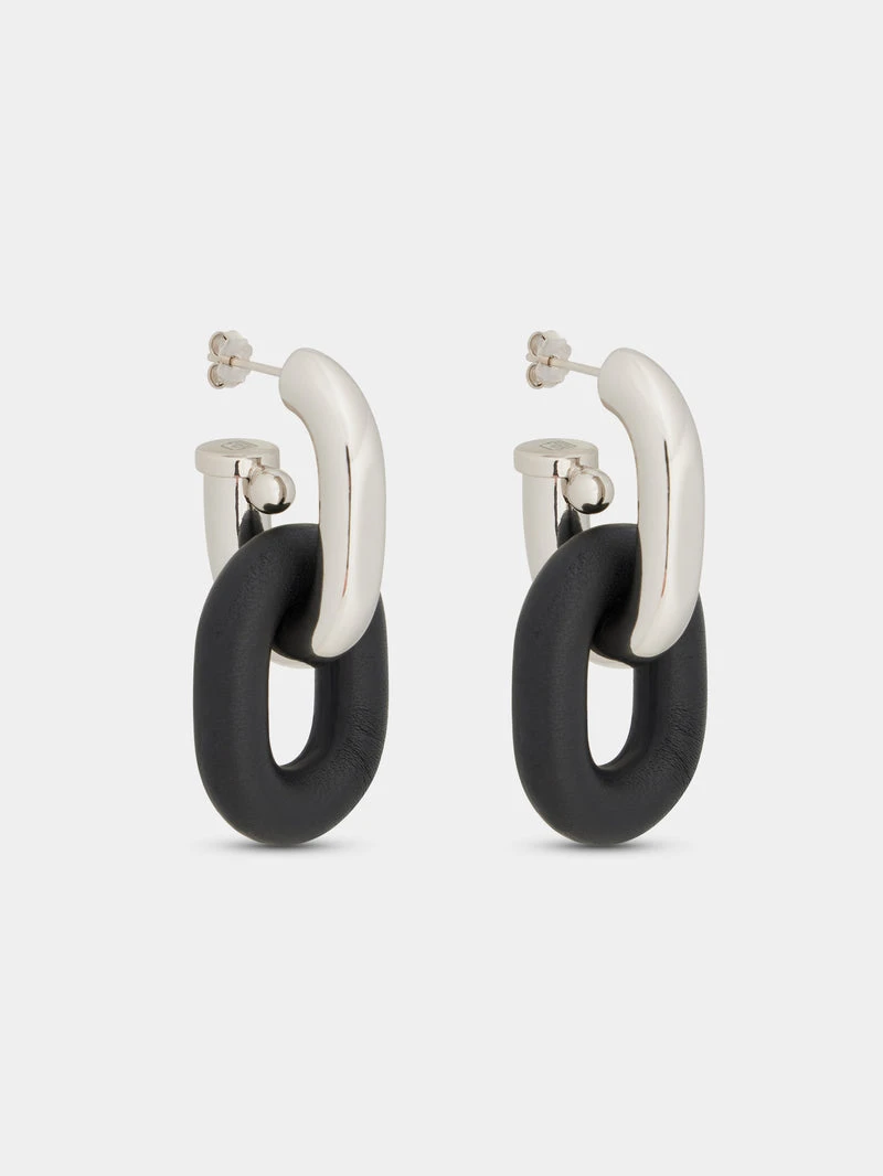 Paco Rabanne XL Link Earrings In Silver And Leather 1 Paco Rabanne XL Link Earrings In Silver And Leather