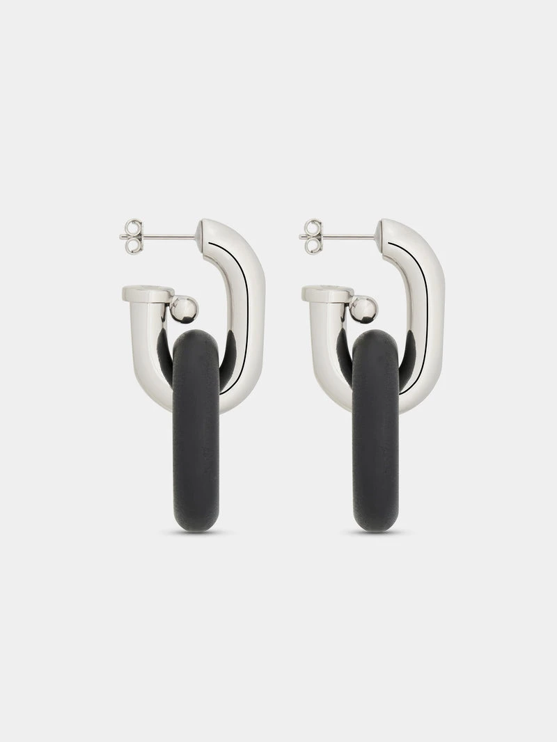 Paco Rabanne XL Link Earrings In Silver And Leather 3 Paco Rabanne XL Link Earrings In Silver And Leather - Image 3