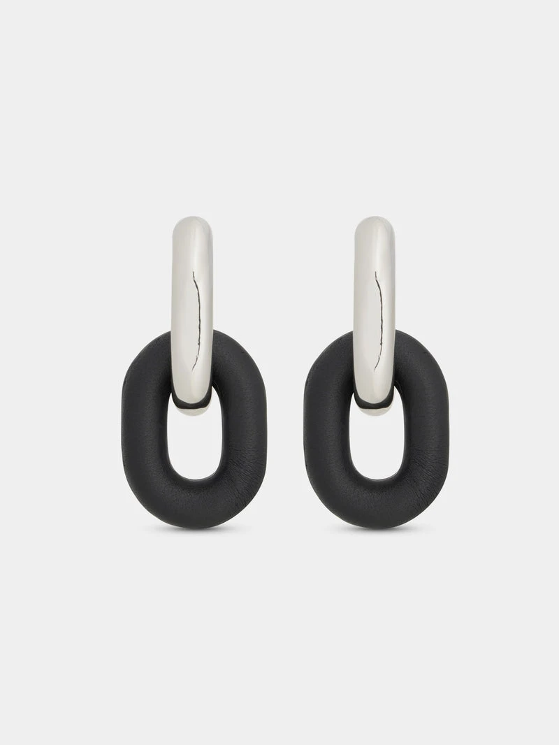 Paco Rabanne XL Link Earrings In Silver And Leather 2 Paco Rabanne XL Link Earrings In Silver And Leather - Image 2