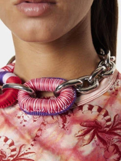 Paco Rabanne XL Link Embroidered Silver Necklace -Paco Rabanne LOOK21 038 1